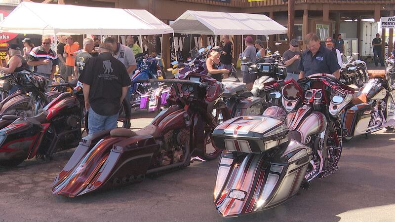 Bikers show off their rides during the Rats Hole bike show.