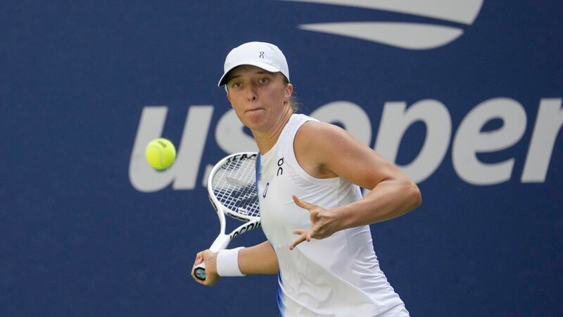 Iga Swiatek, of Poland, during the second round of the U.S. Open tennis championships,...
