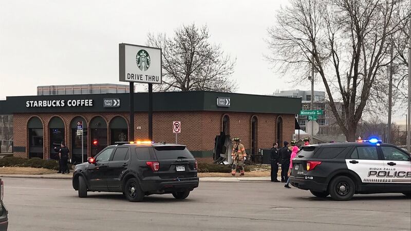 A car crashed into a Starbucks building in downtown Sioux Falls on March 5.